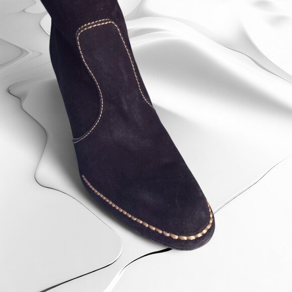 Vintage COACH Randie Belted Slouch Boots black suede 8 - Picture 7 of 12